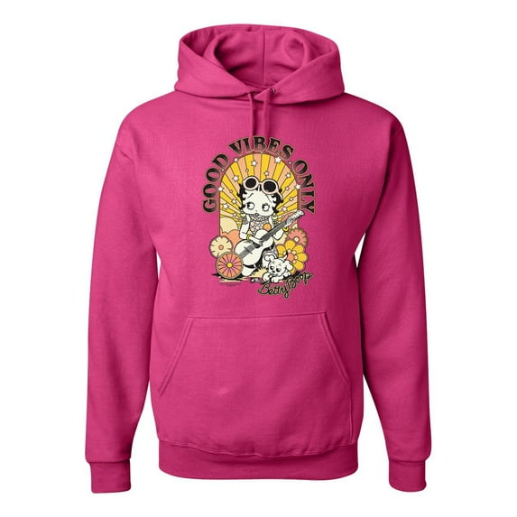 Wild Bobby, Betty Boop Good Vibes Only Betty Boop Unisex Hoodie Sweatshirt, Fuschia, Small