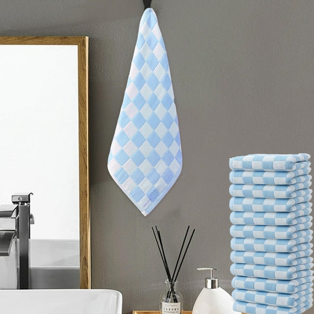 Xihbxyly Juego de Toallas de Gasa de Poliéster Suave, Muy Absorbentes y Duraderas, Multiusos para Spa, Baño, Piscina y Playa, Paquete de 12, 35 X 35 Cm, Color Azul, Ahorro de Energía.