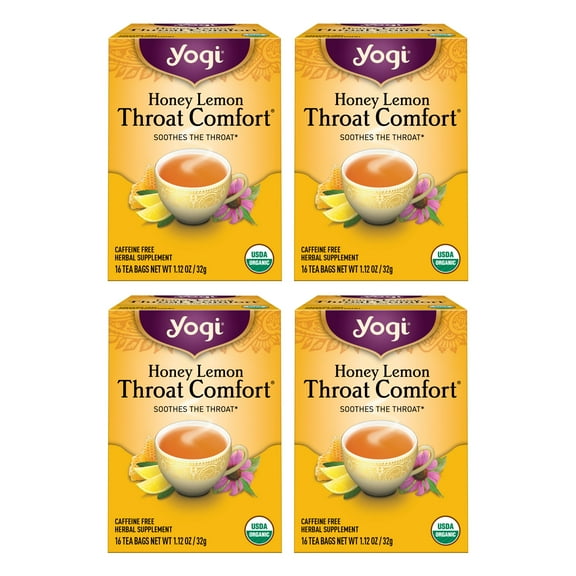 Yogi Tea Honey Lemon Throat Comfort, Organic Herbal Tea, Wellness Tea Bags, 4 Boxes of 16