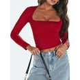 thumbnail image 4 of Women's Slim Fit Crop Tops Long Sleeve Square Neck Solid Color T-Shirt, 4 of 9