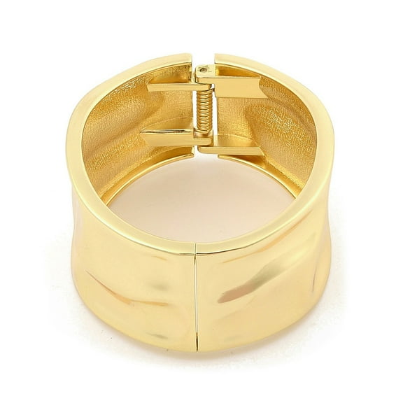 2 pc Non-Tarnish Vintage Hammered Alloy Wide Hinged Bangles for Women Golden Inner Diameter: 2-3/8x2 inch(6.1x5.1cm)