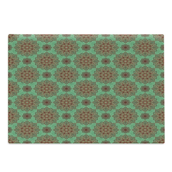 Turquoise Cutting Board, Eastern Oriental Pattern of Mandala Traditional Geometric Art, Decorative Tempered Glass Cutting and Serving Board, Large Size, Green Red Yellow, by Ambesonne