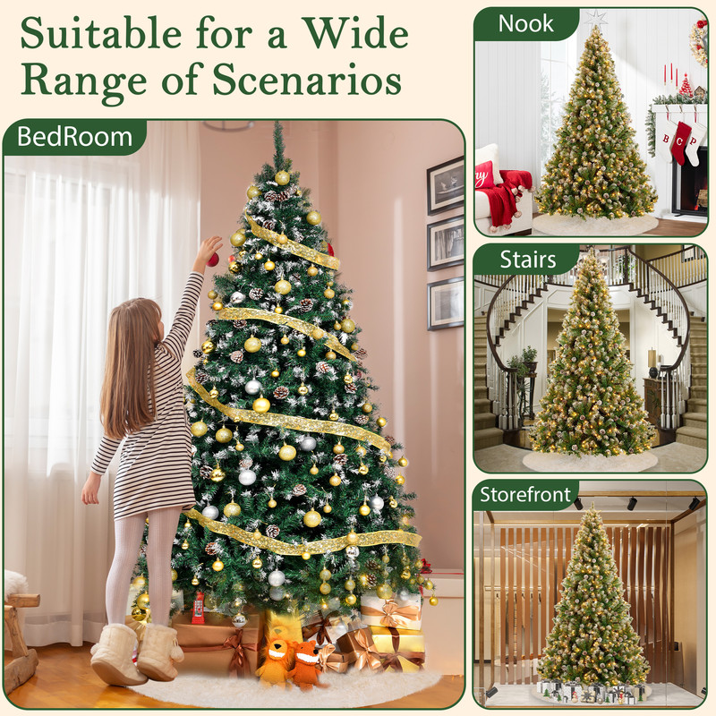 Yexmas 7.5ft Pre-Lit Artificial Christmas Trees,Green Xmas Tree with Large Christmas Tree Storage Bag,Pinecones, Berries, Realistic Artificial Christmas Trees for Home, Office, Party Decoration