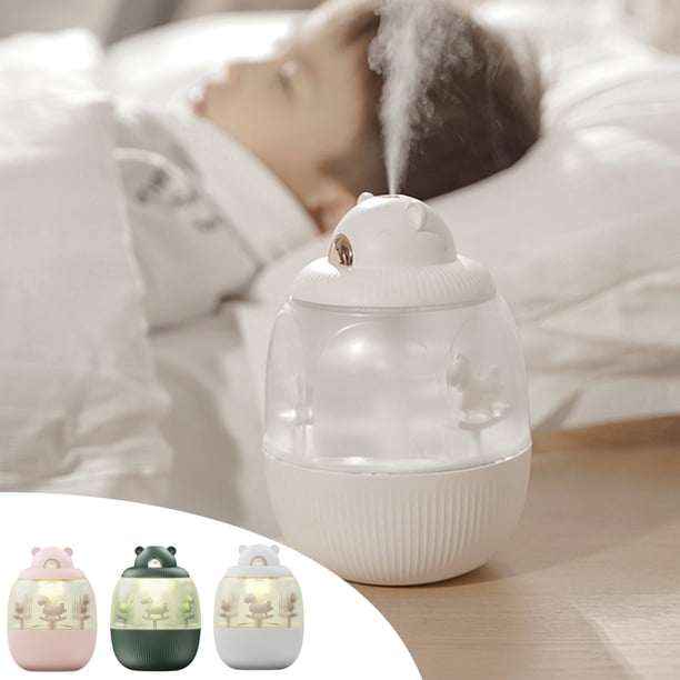 Mini humidificador con luz que cambia de color y carrusel giratorio de 360° - Humidificador de escritorio USB de 320 ml para oficina en casa, difusor de aromaterapia, verde rosa blanco