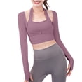 thumbnail image 2 of Women's Cut Out Workout Crop Top Long Sleeve Sports Bra Athletic Shirt Built in Bra Yoga Running Gym Clothes, 2 of 7