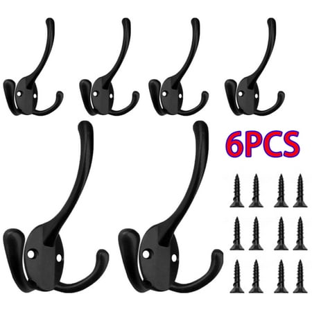 

Skycarper 6PCS Black Heavy Duty Wall Mounted Hooks with Screws Fender Hooks Backpack Hooks Robe Hooks Hat Hook