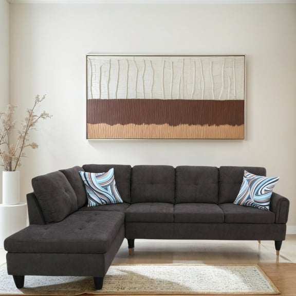 Hommoo Sofa Set,Flannel Living Room Sofa Set,L-Shaped Sectional Sofa,2-Piece Couch Living Room,Dark Brown