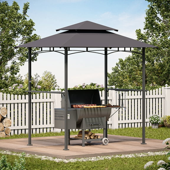 LAUSAINT HOME 8'x 5' Outdoor Grill Gazebo with Vented Top & 2 Side Shelves for Barbecue and Picnic, Dark Gray