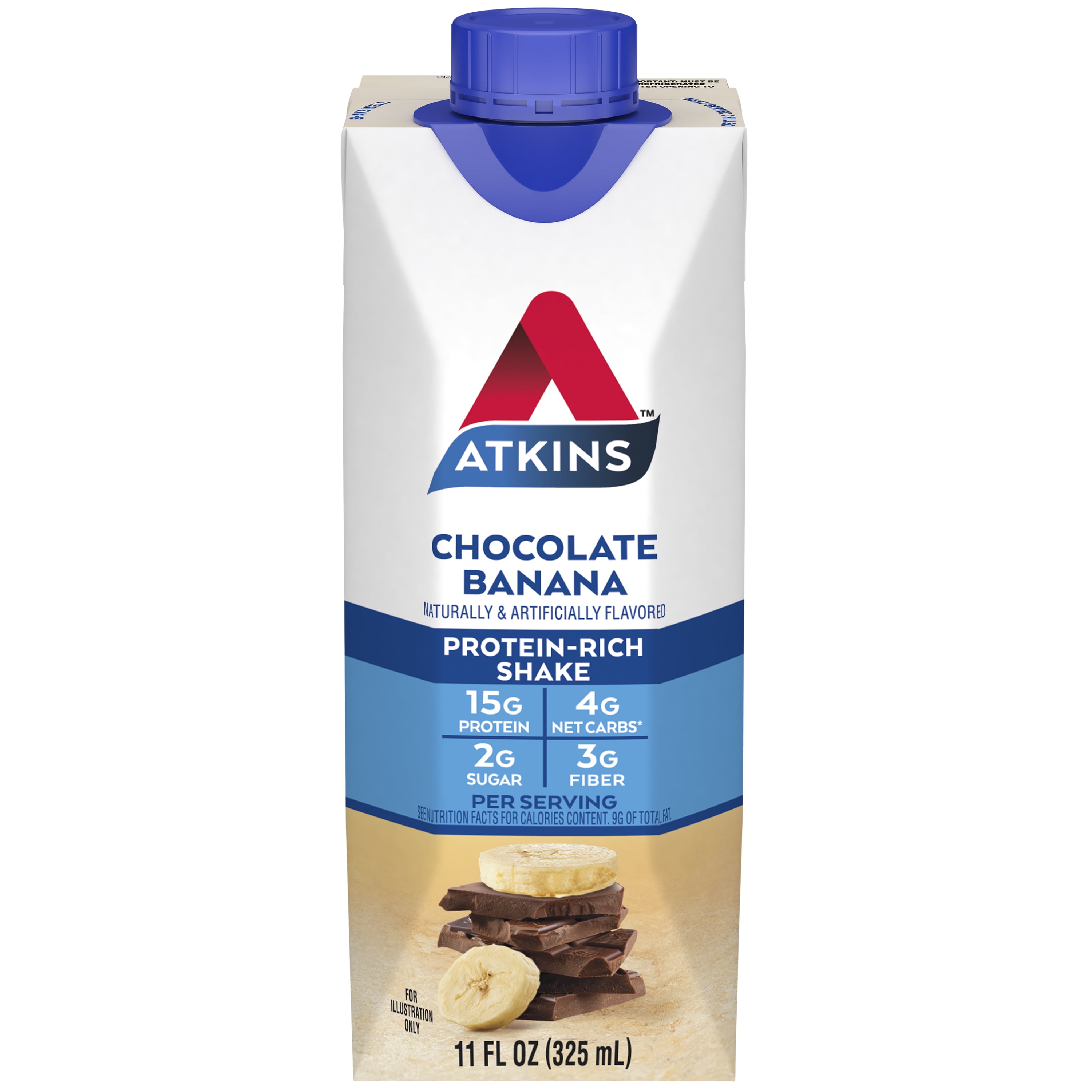 (3 pack) Atkins Chocolate Banana Protein Shake, High Protein, Low Glycemic, Low Carb, Low Sugar, Keto Friendly, 4 Count