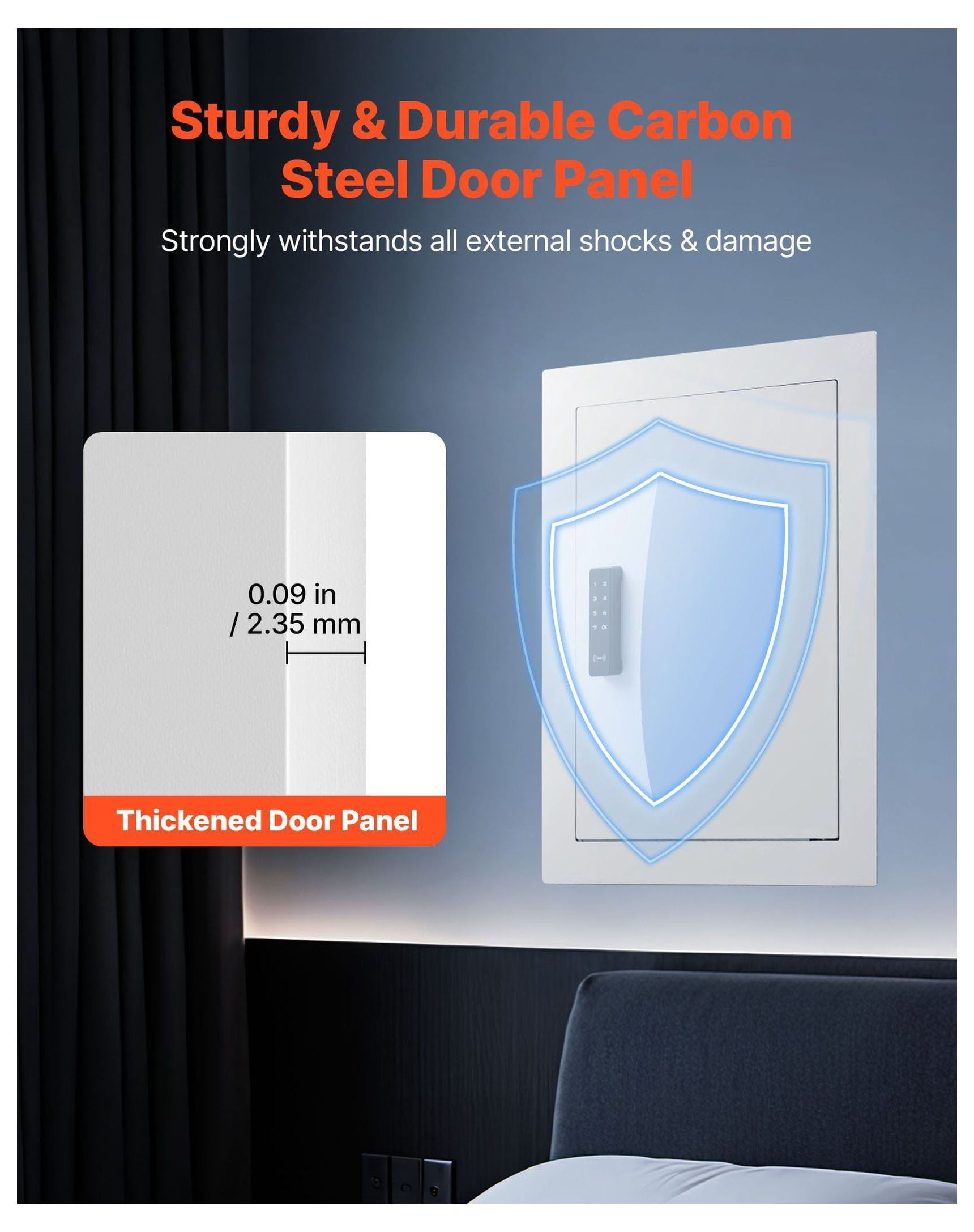 Wall Safe 0.83 sq ft Hidden Safe with Password & Key, In-Wall Box for Money Jewelry Passport