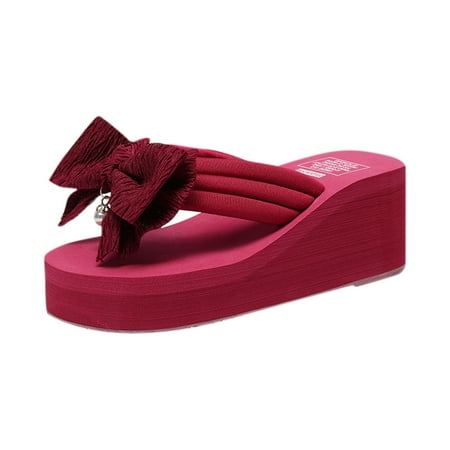 

Summer Fashion Rhinestone Ladies Holiday Rubber Sole Beach Wedge Flip Flops