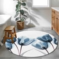 thumbnail image 4 of Navy Blue Tulip Round Area Rug 4 FT, Non Slip Indoor Outdoor Rug, Watercolor Farmhouse Floral Botanical Washable Soft Circular Carpet Non-Shedding Floor Mat for Coffee Table Nursery Foyer Balcony, 4 of 8