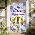 thumbnail image 4 of VBBHG He is Risen Easter Door Cover - Religious Christian Decorations with Cross & White Lilies, Purple Resurrection Sunday Banner for Front Door, Holy Week Church Home Wall Backdrop Decor, 4 of 6