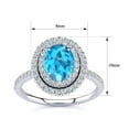 thumbnail image 4 of SuperJeweler 1 1/2 Carat Oval Shape Blue Topaz and Double Halo Diamond Ring In Sterling Silver For Women, 4 of 5