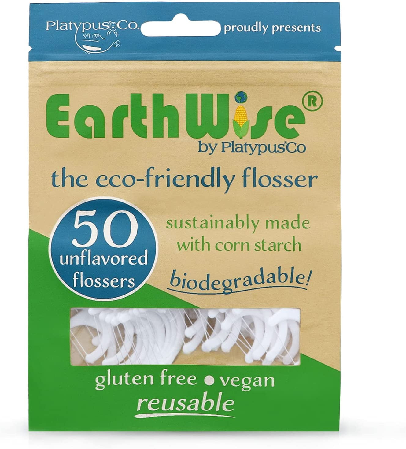 Platypus EarthWise Biodegradable Dental Flosser Picks - 50 ct