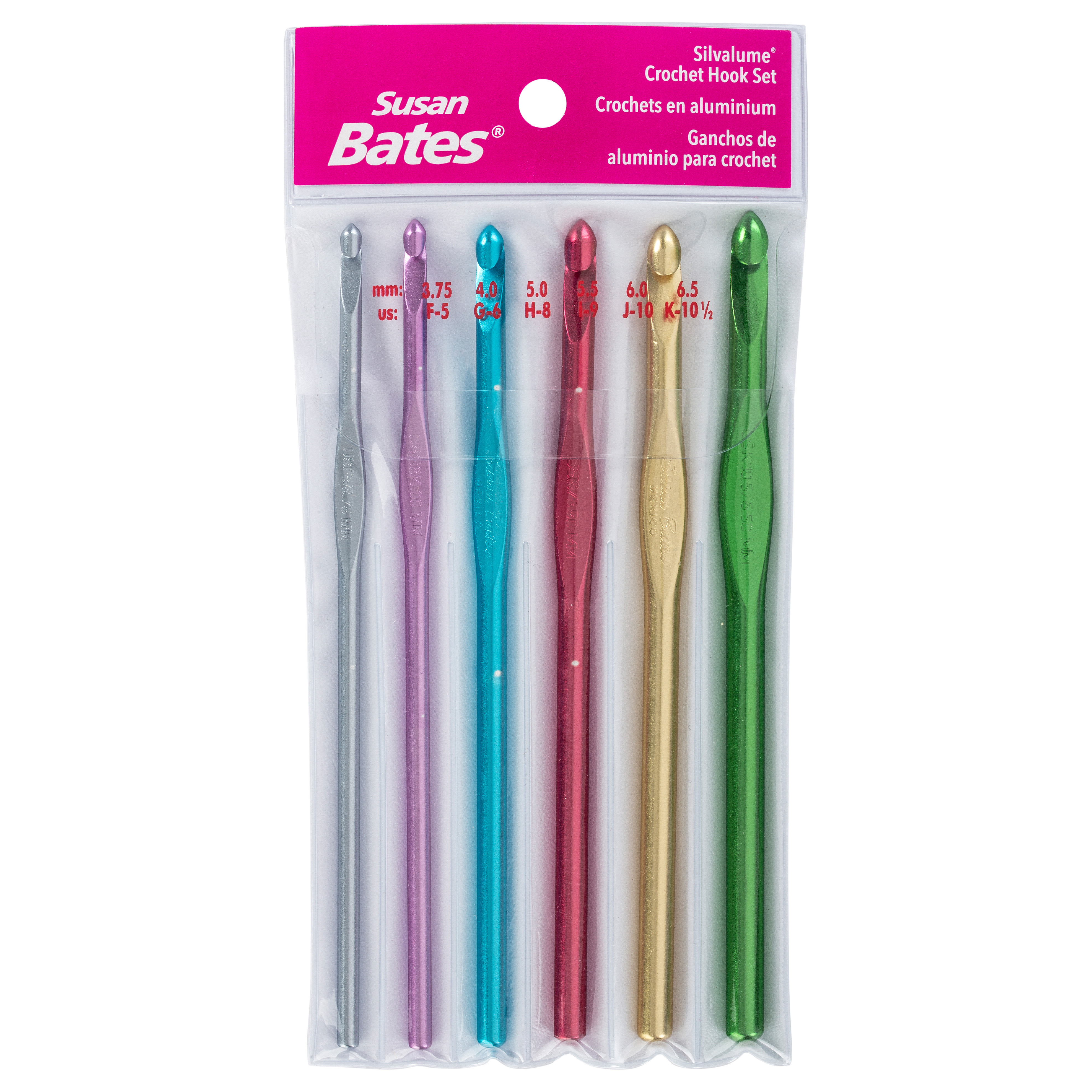 Susan Bates Silvalume Crochet Hook Set, 6 Hooks