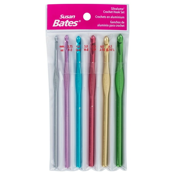 Susan Bates Silvalume Aluminum Crochet Hook Set-Sizes F5 - K10.5