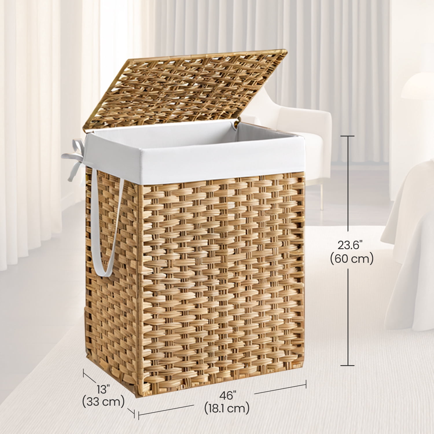 LEDREM Foldable Laundry Hamper with Removable Liner & Lid – 23.8 Gallon (90L) Synthetic Rattan Basket, Handles for Easy Carry, Space-Saving Design, Fits Bathroom，Bedroom, Goose Yellow