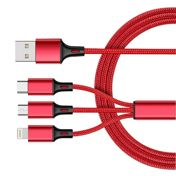 Power Cord 3-in-1 USB Cable for Galaxy S21 FE 5G - Charging Wire USB-C Sync High Speed (Type-C, 8-Pin, Micro-USB) Red Compatible With Samsung Galaxy S21 FE 5G