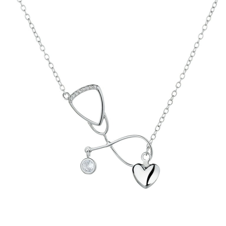 18K White Gold Plated and Genuine Crystal Lariat Stethoscope