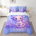 thumbnail image 2 of Erosebridal Ensemble de Literie Axolotl Mignon Taille Simple, Ensemble de Couette Animal Océan Dessin Animé avec Draps, Violet Rêveur, Réversible 7 Pcs, 2 of 5