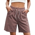 thumbnail image 2 of VBVC Women's Cotton Bermuda Sweat Shorts , Drawstring High Waisted Shorts For Women,Ladies' Knee Length Shorts with Pockets,Pink,XS-2XL, 2 of 7
