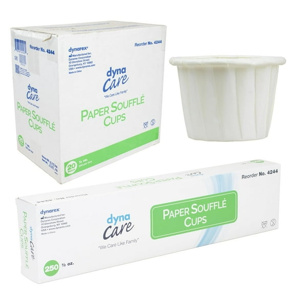 Dynarex 0.5 oz. Paper Souffle Cups - Pill Cups for Swallowing Pills, Measuring Liquid, Dispensing Condiments, Tasting Samples - 250 per Box, 20 Boxes Per Bulk Case