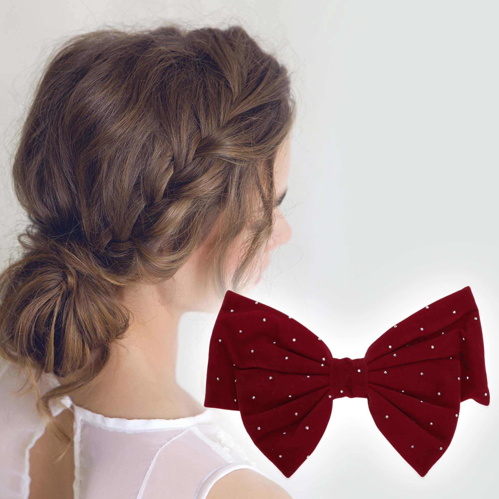 Unique Bargains Cute Rhinestones Bow Spring Hair Clips Wine Red