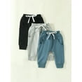 thumbnail image 2 of Wassery Baby Boys 3-Pack Pants Infant Boys Activewear Sweatpants Toddler Active Joggers Pants Newborn Casual Athletic Trousers Solid Color Pocket Bottoms 0-3T, 2 of 7