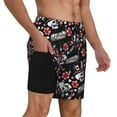 thumbnail image 3 of Picia Vintage Skull Casino pattern Mens Swim Trunks with Compression Liner Stretch Beach Shorts Quick Dry with Zipper Pockets No-Chafing Board Shorts-Small, 3 of 9
