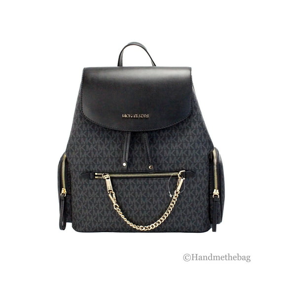 Michael Kors Womens Jet Set Large Signature PVC Chain Backpack Flap Book Bag Black 35T1GTTB3B-001