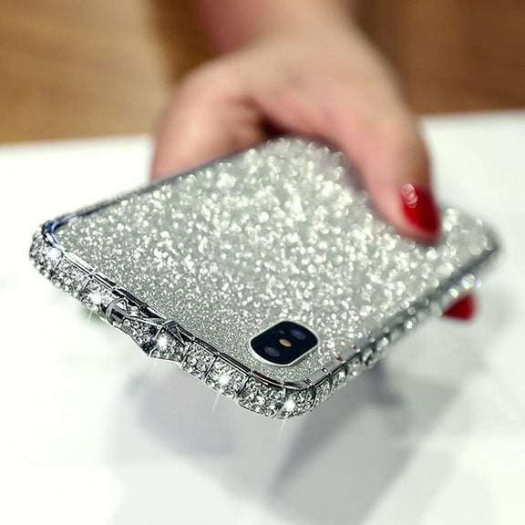 iPhone 8 Plus Bling Glitter Diamond Case for Women Girl Cute Sticker Skin Rhinestone Metal Bumper Frame Plating Crystal Shiny Sparkle Fashion Luxury 3D Case for iPhone 8 Plus Silver