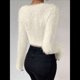 thumbnail image 5 of Suéter Corto de Larga con Cuello en V para Mujer, Informal, Liso, Ajustado, Cálido, de Punto Albaricoque XL, 5 of 8