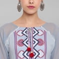 thumbnail image 7 of Janasya Indian Keyhole Neck Raglan Sleeve Digital Print Grey Poly Crepe Kurta For Women, 7 of 7