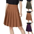 thumbnail image 2 of Vhkiploz Summer Mid-Length Skirt for Women Solid Color Pleated High Waist A-Line Skirt Business Work Vacation School Casual Knee Lenght SkirtKhaki 2XL, 2 of 9