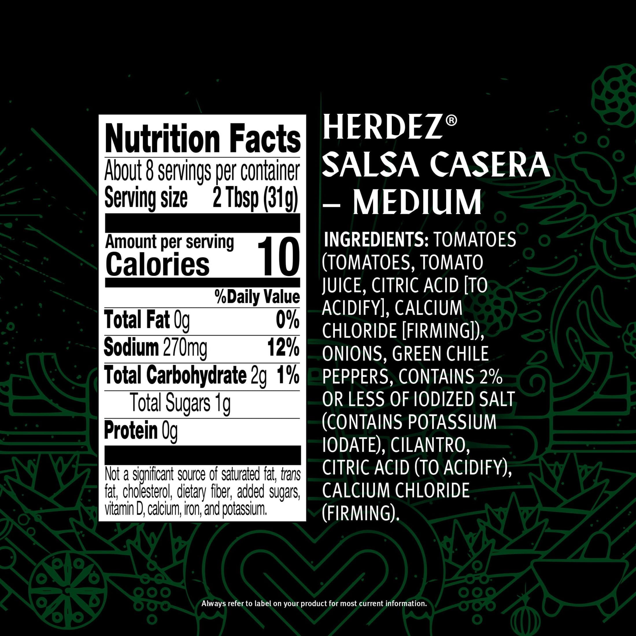 (2 pack) HERDEZ Salsa Casera Medium, Tortilla Chip Dip, Shelf Stable, 8.5 oz oz Glass Bottle