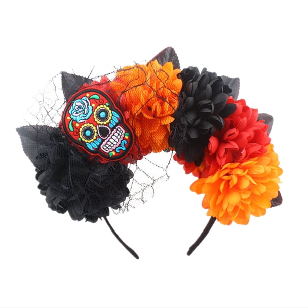 Fiesta de Halloween Aro para el pelo Muerte Calavera Rosa Falta Gasa Novia fantasma Wmkox8yii fajkfhkj4066