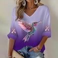 thumbnail image 2 of Breezora Haut pour Femmes avec Design Colibri et Ruban pour Sensibilisation à une Cause, Confortable, Col Rond, Manches Courtes, Taille m, Violet Foncé, 2 of 4