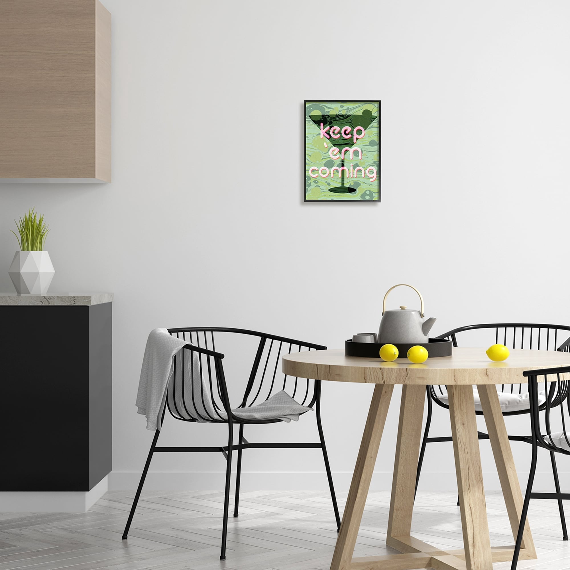 Stupell Industries Keep 'Em Coming Green Martini Food & Beverage Painting Gray Framed Art Print Wall Art