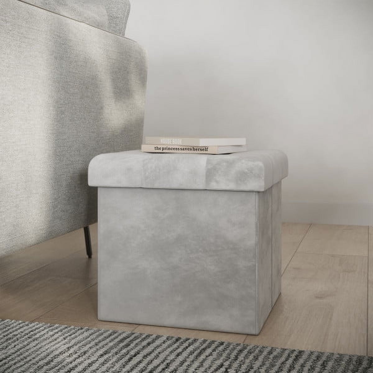 Lavish Home 15-inch Velvet Tufted Storage Ottoman, Footrest, or Linen Chest Gray