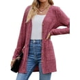 thumbnail image 4 of HUBERY Women Rib Button Down Long Sleeve Pockets Solid Color Cardigan, 4 of 7