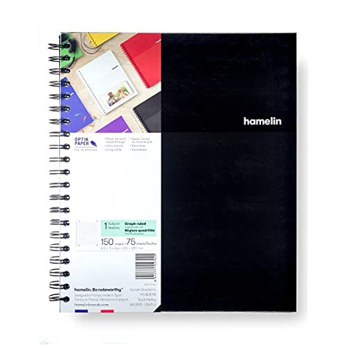 4 Square Per Inch 150 Pages MIDNIGHT Black 8.5x11 Graph Paper Hard Cover Spiral Bound Grid Notebook Hamelin 1 Subject