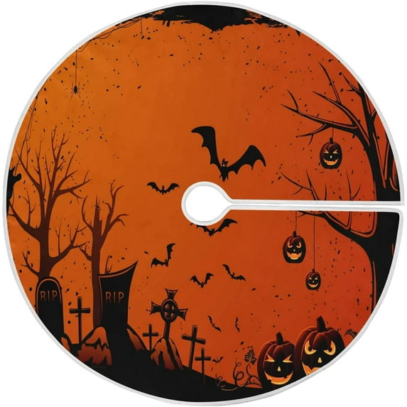 FMSHPON Halloween Pumpkin Xmas Christmas Tree Skirt Stand Mat for Holiday Party Decoration Indoor Outdoor 48 inches