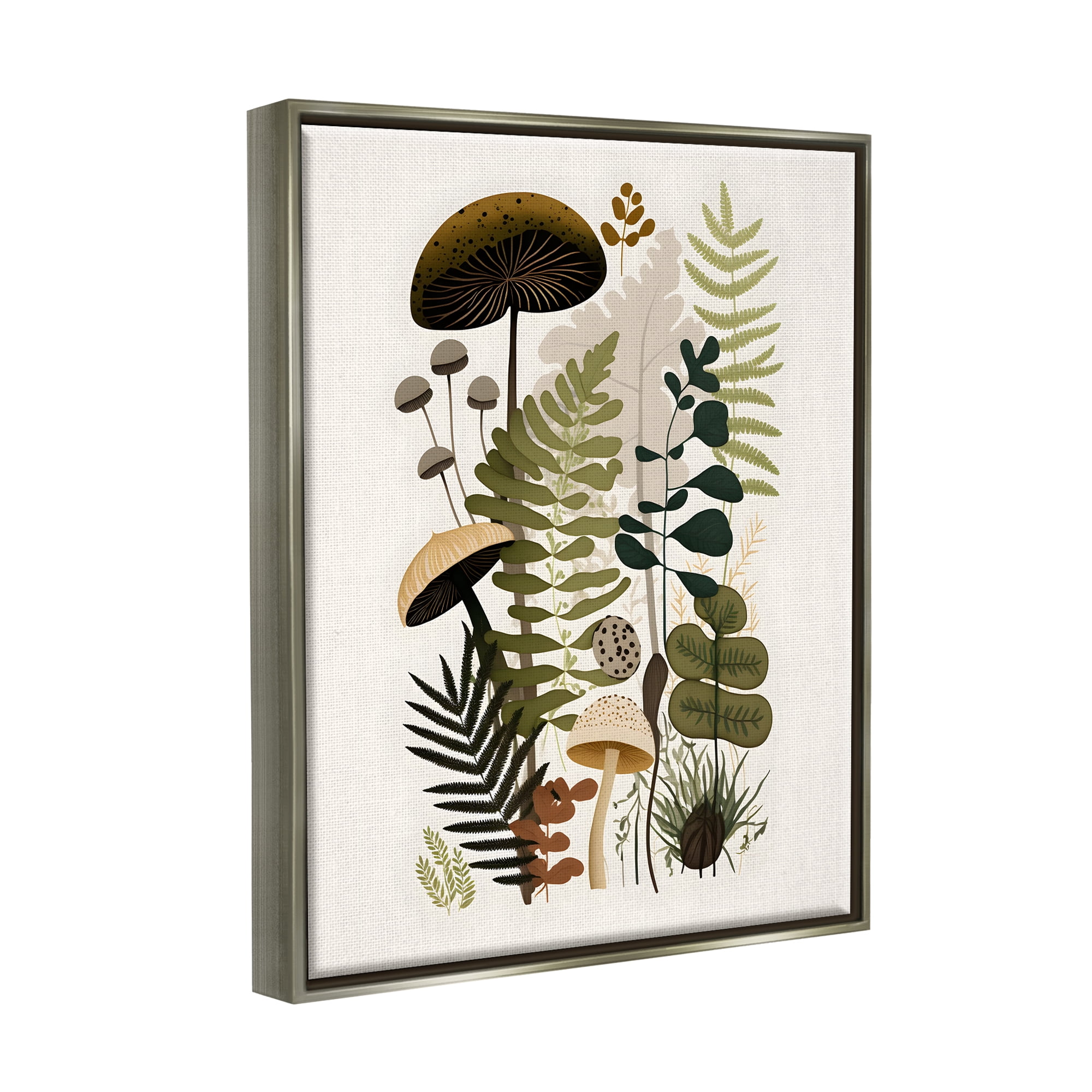 Stupell Industries Mixed Earthy Botanicals Botanical & Floral Painting Gray Floater Framed Canvas Art Print Wall Art, 17 x 21