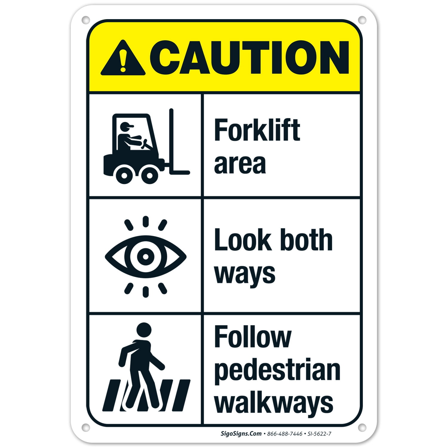 Forklift Area Look Both Ways Follow Pedestrian Walkways Sign, ANSI