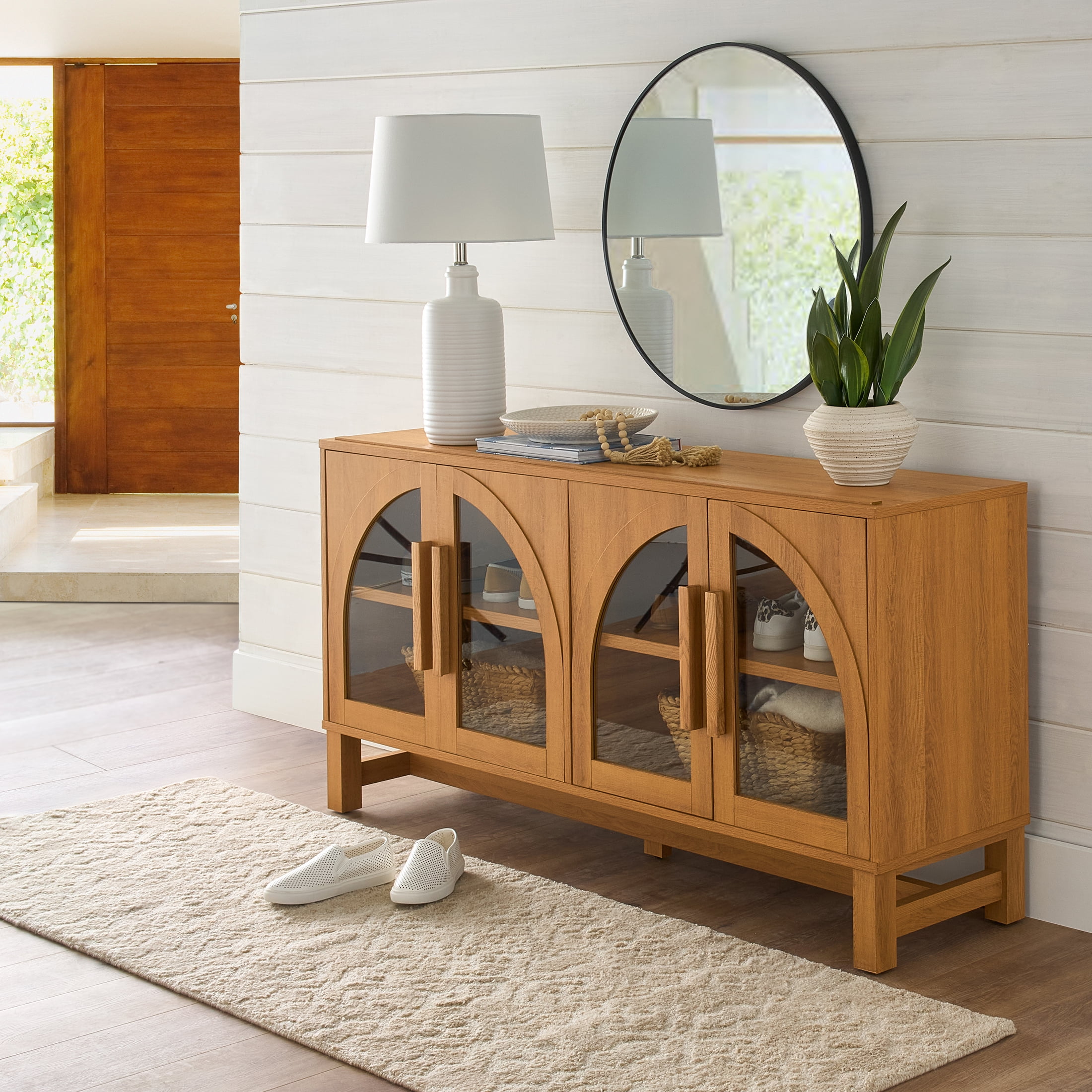 Better Homes Gardens Juliet Arch TV Stand for TVs up to 65 Light Honey Finish