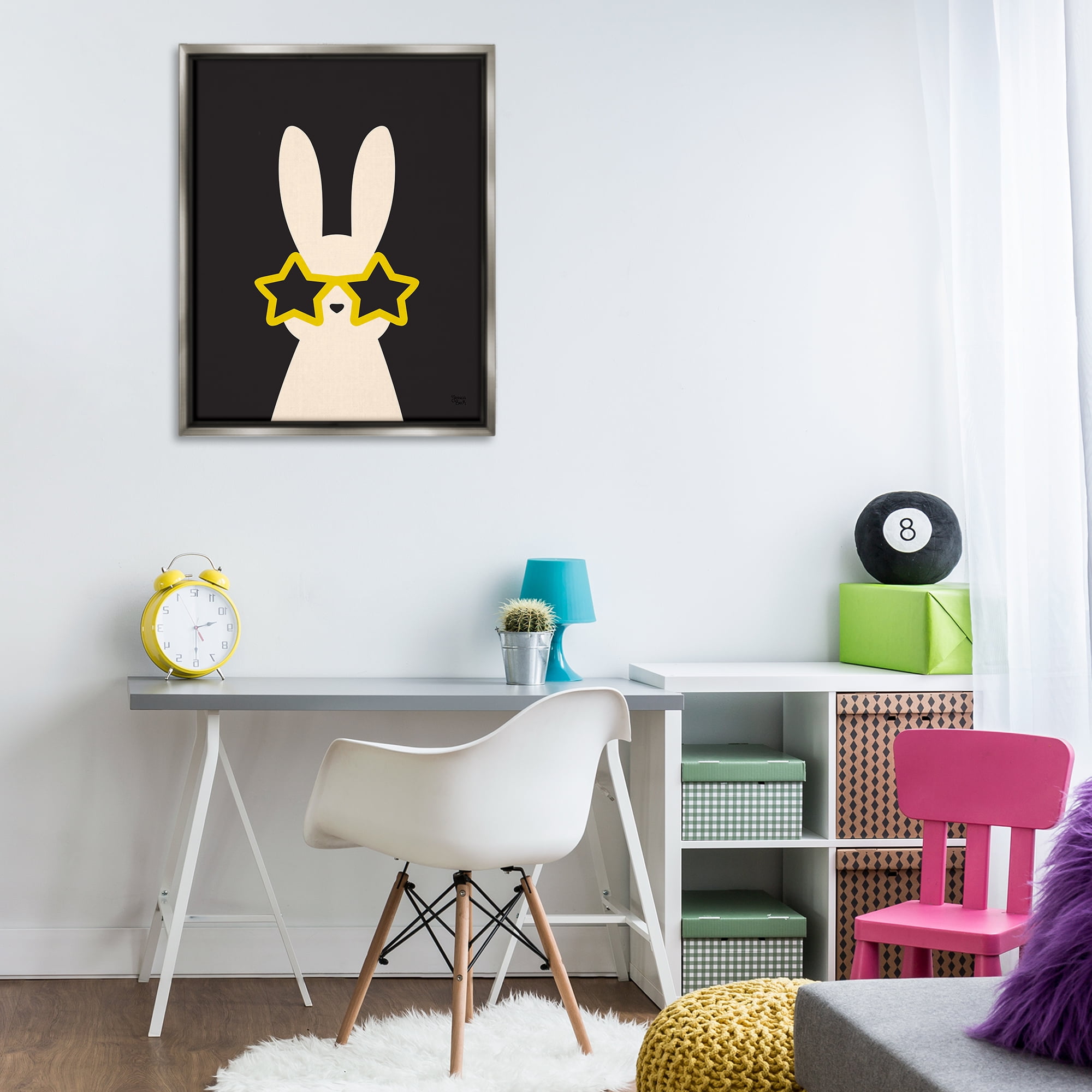 Stupell Industries Rabbit with Star Glasses Animals Painting Gray Floater Framed Canvas Art Print Wall Art, 25 x 31