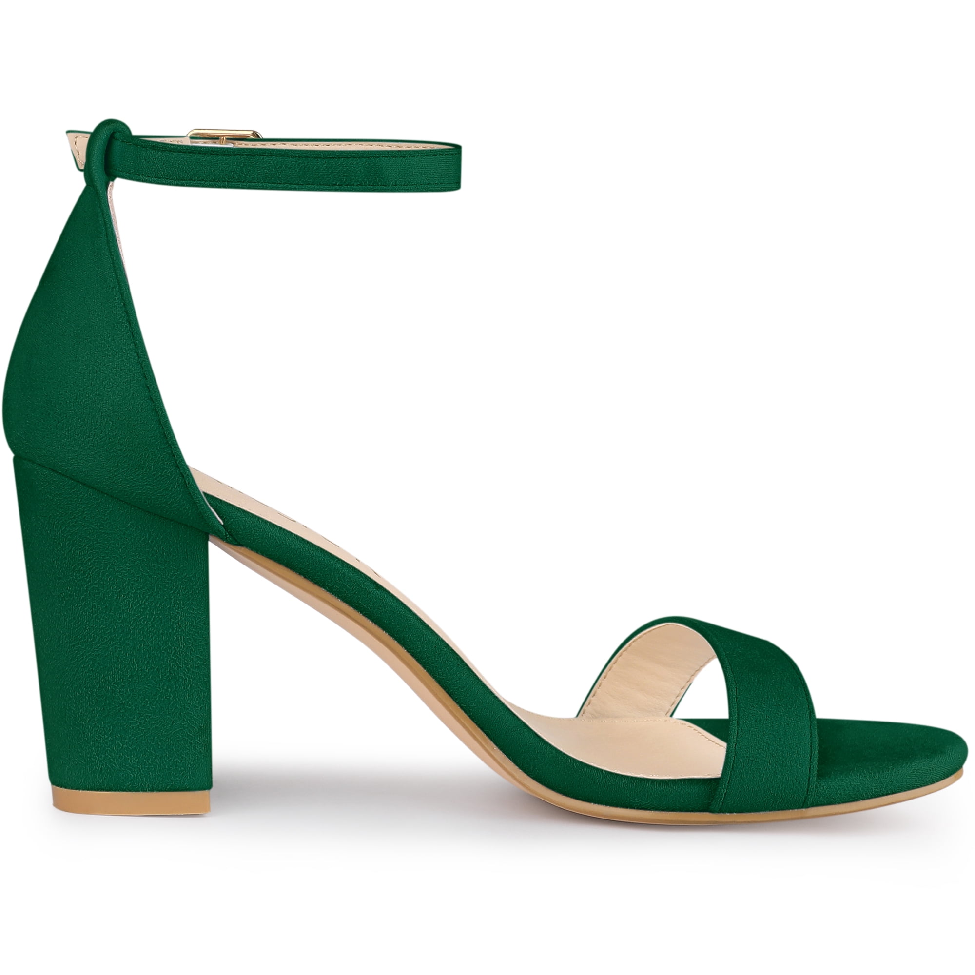 DARING DIVA Women's Buckle Ankle Strap High Chunky Heel Sandals Green 8