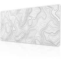 Topographic Map Minimalist Gaming Mouse Pad Desk Mat XXL 35.4×15.7 Inch White Lines Contour Geographic Extended Mousepad 40X90cm with Non-Slip Rubber Base Stitched Edge for Gamer Office Home Work