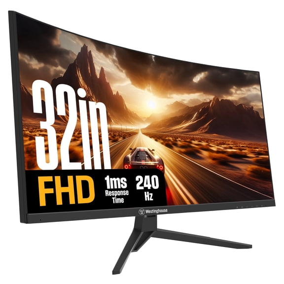 Westinghouse 32 Inch Curved Gaming Monitor, 240Hz, 1ms, FHD 1080P, 1500R, 3000:1 Contrast Ratio, 118% sRGB, AMD FreeSync, Eyecare, for PC Games with Built-in Speakers, DisplayPort, HDMI-Black